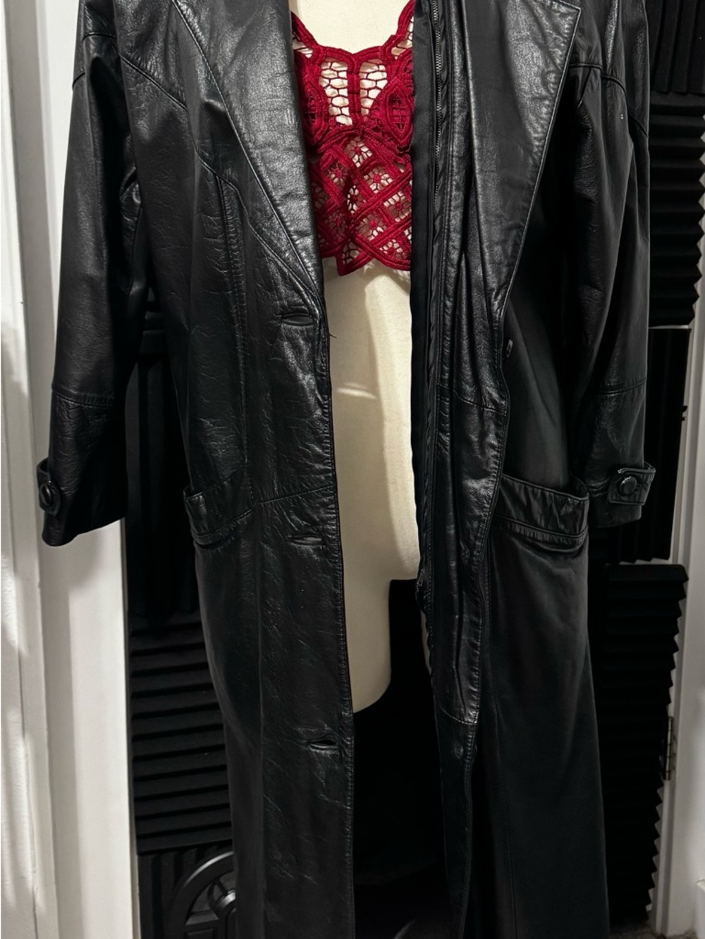 Black Leather Long Trench Coat - The Leather Warehouse